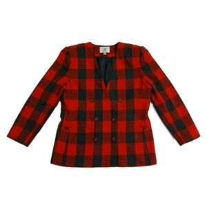 Amanda Smith Vintage Women's Blazer Suit Jacket Size 14 Black Red Check Plaid